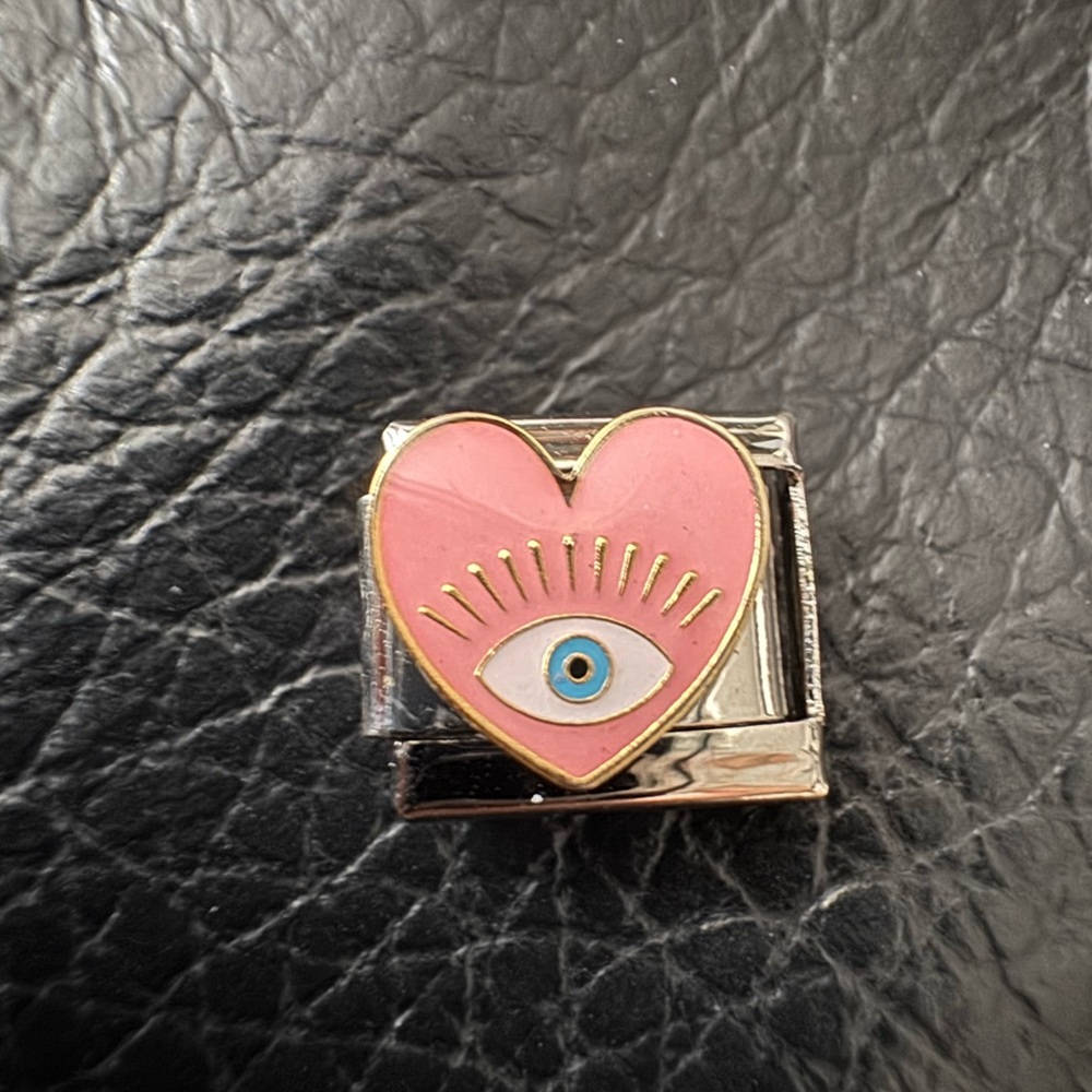 Pink Heart with Blue Eye Italian Charm Link